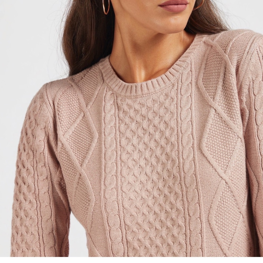 Ann Taylor Textured Cableknit Soft Pink Sweater
